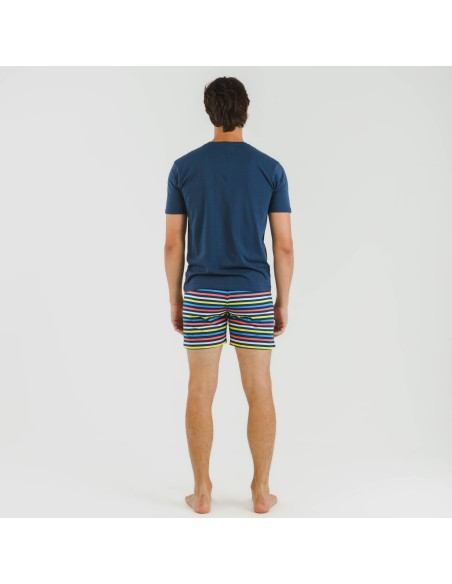 Pijama corto algodón hombre Flax azul