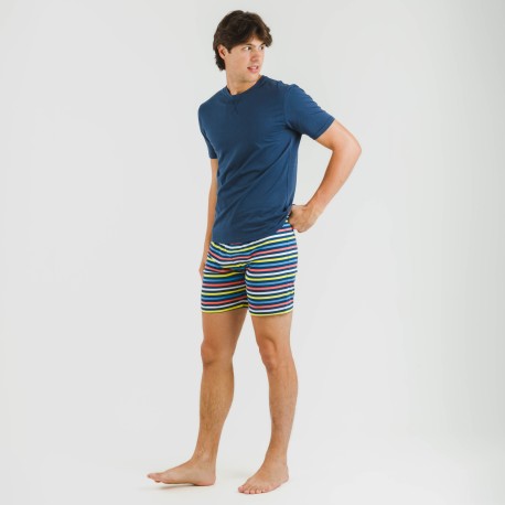 Pijama corto algodón hombre Flax azul