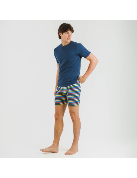 Pijama corto algodón hombre Flax azul
