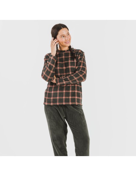 Pijama coral Cuadro Nelby verde caceria