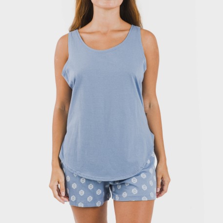 Pijama corto algodón Garbo azul añil