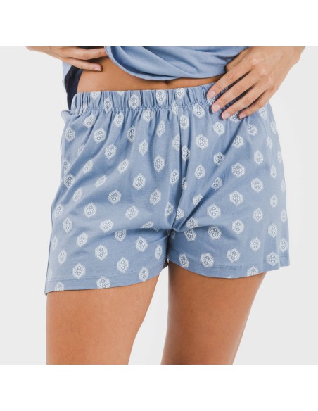 Pijama corto algodón Garbo azul añil