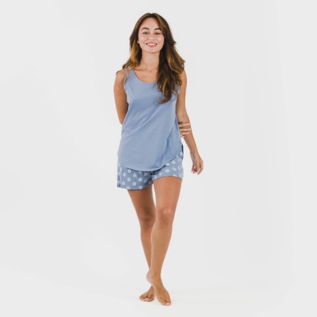 Pijama corto algodón Garbo azul añil