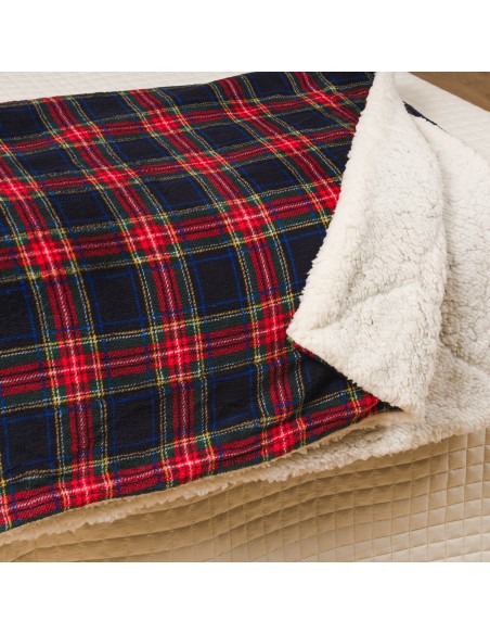 Manta sherpa Cuadro Jairo azul marino