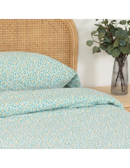 Funda nórdica algodón percal Uriva verde tiffany