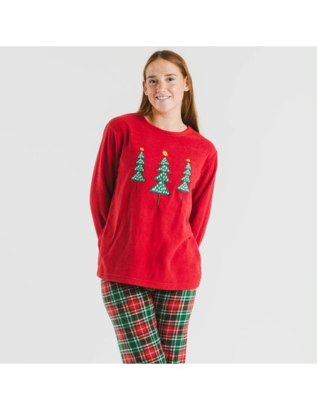 Pijama polar Cuadro Aros burdeos