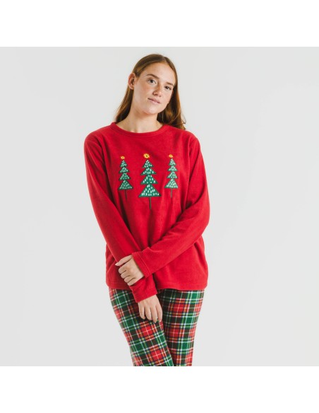 Pijama polar Cuadro Aros burdeos