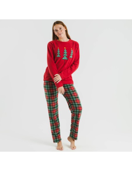 Pijama polar Cuadro Aros burdeos