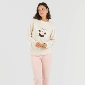 Pijama polar Buho rosa palo