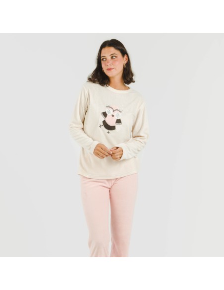 Pijama polar Buho rosa palo
