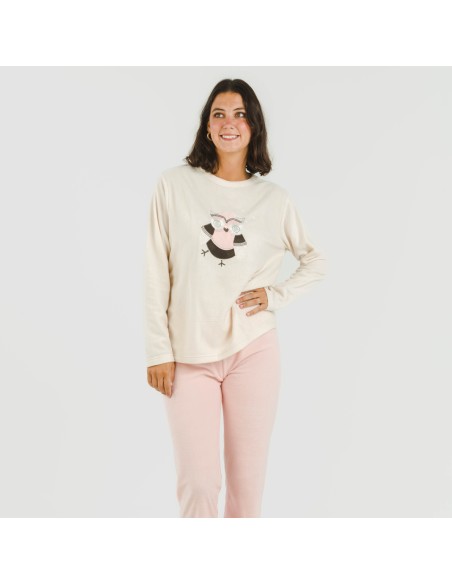 Pijama polar Buho rosa palo