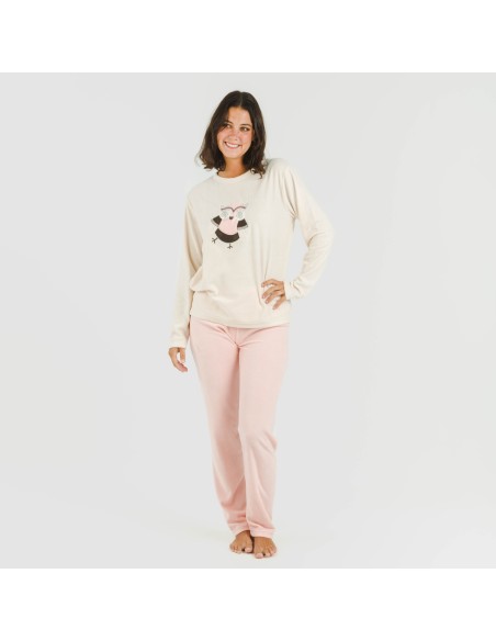 Pijama polar Buho rosa palo
