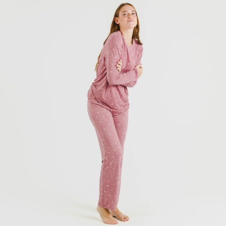 Pijama largo mujer soft Ambarina malva rosa