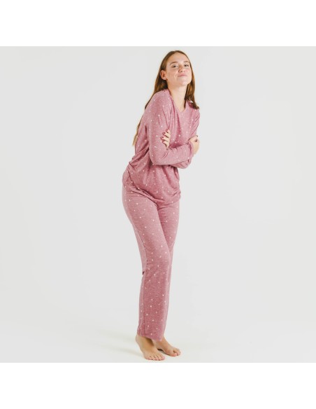 Pijama largo mujer soft Ambarina malva rosa