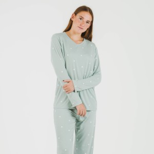 Pijama largo mujer soft Choer verde tiffany