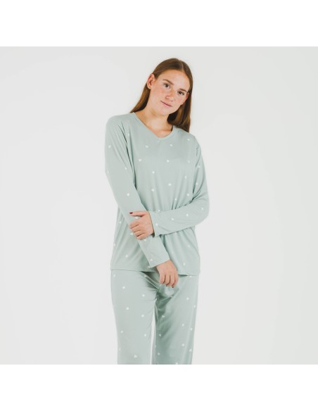 Pijama largo mujer soft Choer verde tiffany