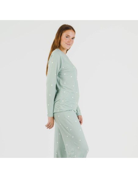 Pijama largo mujer soft Choer verde tiffany
