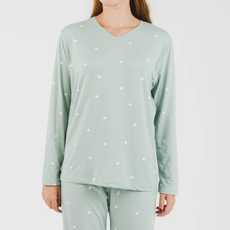 Pijama largo mujer soft Choer verde tiffany