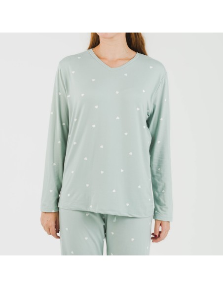 Pijama largo mujer soft Choer verde tiffany