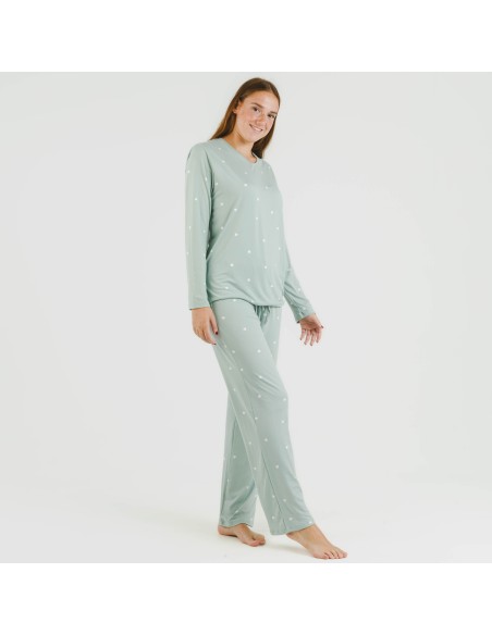 Pijama largo mujer soft Choer verde tiffany