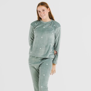Pijama terciopelo Hearts verde menta