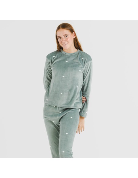 Pijama terciopelo Hearts verde menta
