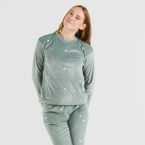 Pijama terciopelo Hearts verde menta 2