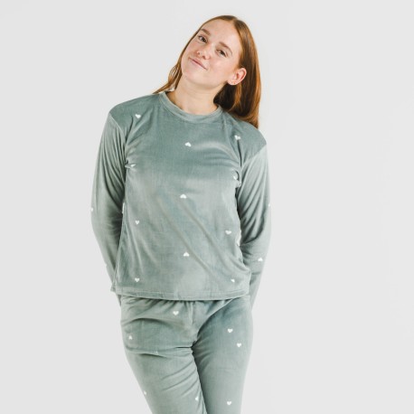 Pijama terciopelo Hearts verde menta