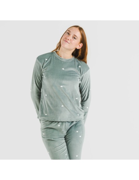 Pijama terciopelo Hearts verde menta