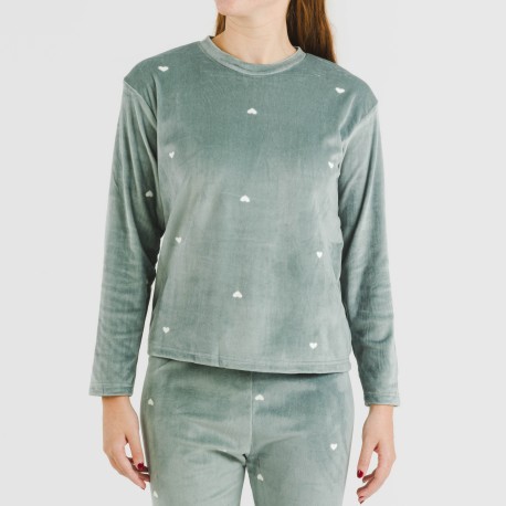 Pijama terciopelo Hearts verde menta