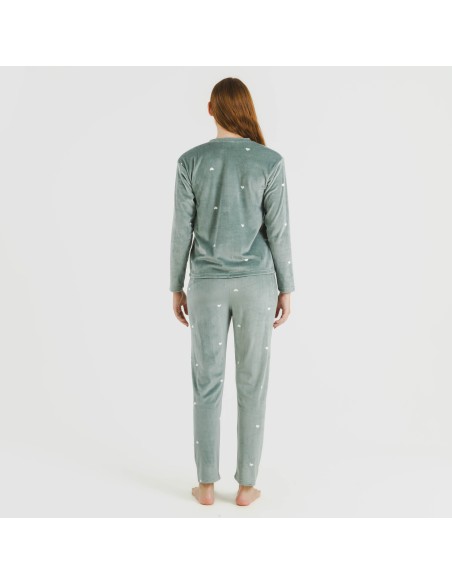 Pijama terciopelo Hearts verde menta