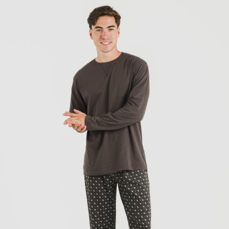 Pijama largo algodón hombre Cachemir petroleo