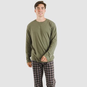 Pijama largo algodón hombre Cuadro Frankfurt verde
