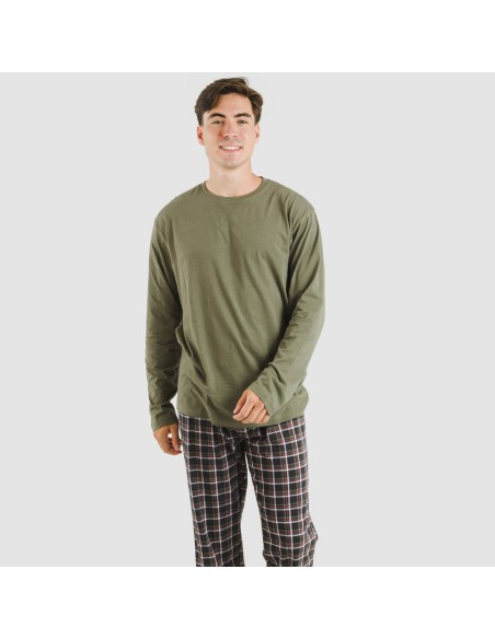 Pijama largo algodón hombre Cuadro Frankfurt verde