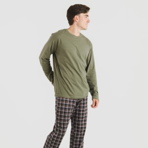 Pijama largo algodón hombre Cuadro Frankfurt verde 2