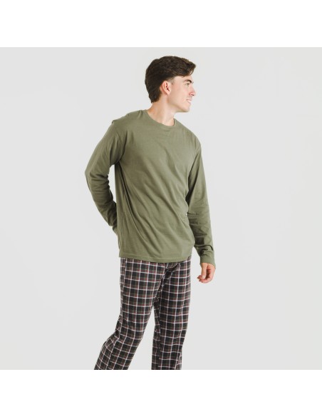Pijama largo algodón hombre Cuadro Frankfurt verde