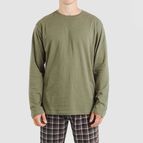 Pijama largo algodón hombre Cuadro Frankfurt verde