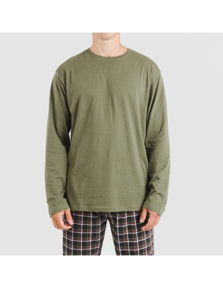 Pijama largo algodón hombre Cuadro Frankfurt verde