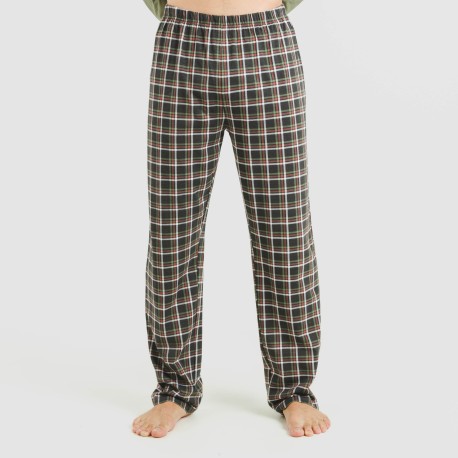 Pijama largo algodón hombre Cuadro Frankfurt verde