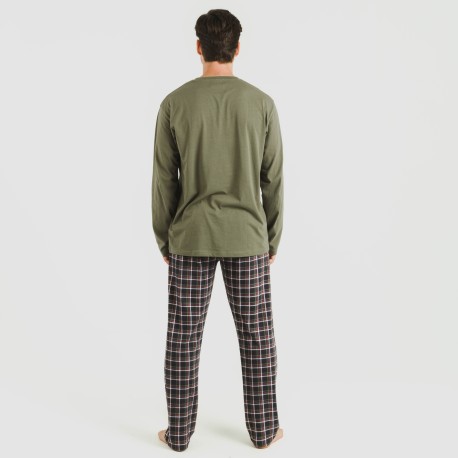 Pijama largo algodón hombre Cuadro Frankfurt verde