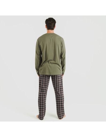 Pijama largo algodón hombre Cuadro Frankfurt verde