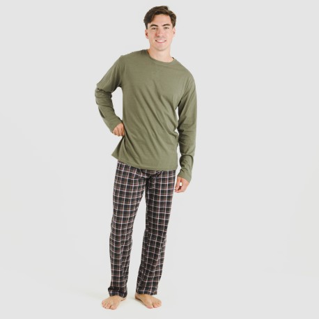 Pijama largo algodón hombre Cuadro Frankfurt verde