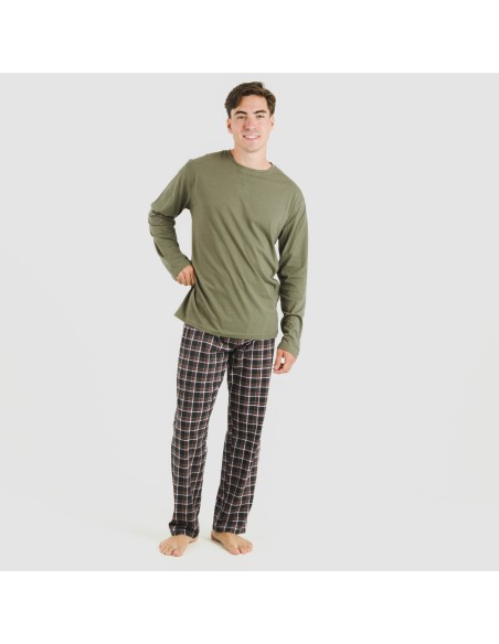 Pijama largo algodón hombre Cuadro Frankfurt verde