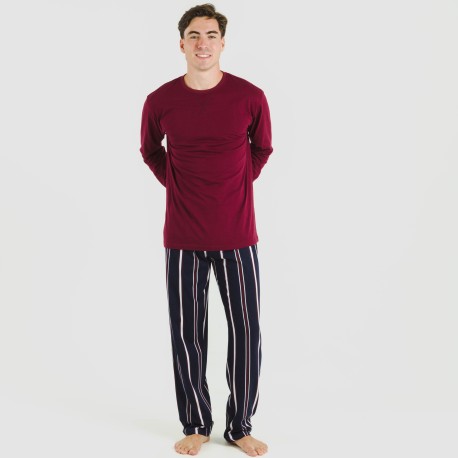 Pijama largo algodón hombre Lucio burdeos