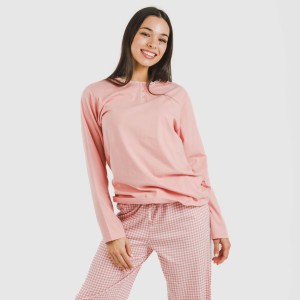 Pijama largo algodón Cuadro Vichy rosa 2