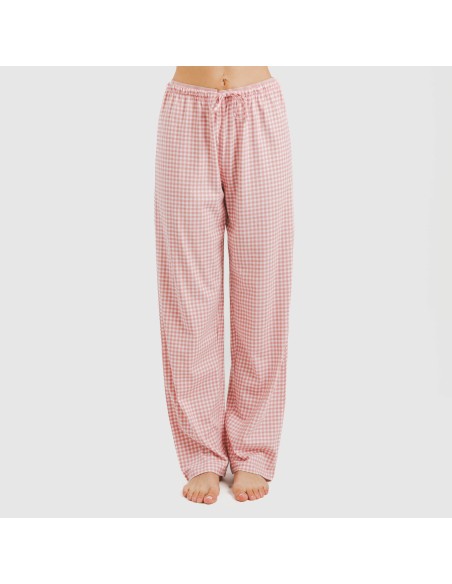 Pijama largo algodón Cuadro Vichy rosa