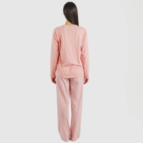 Pijama largo algodón Cuadro Vichy rosa