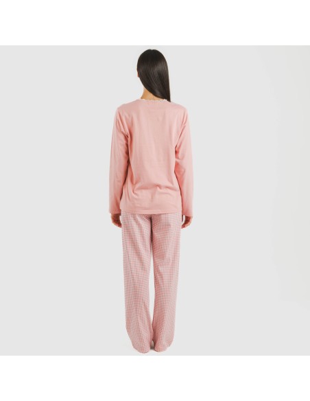 Pijama largo algodón Cuadro Vichy rosa