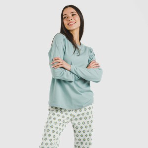 Pijama largo algodón Joy agua marina 2