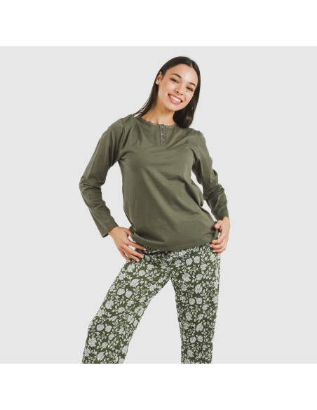 Pijama largo algodón Mozarabe verde